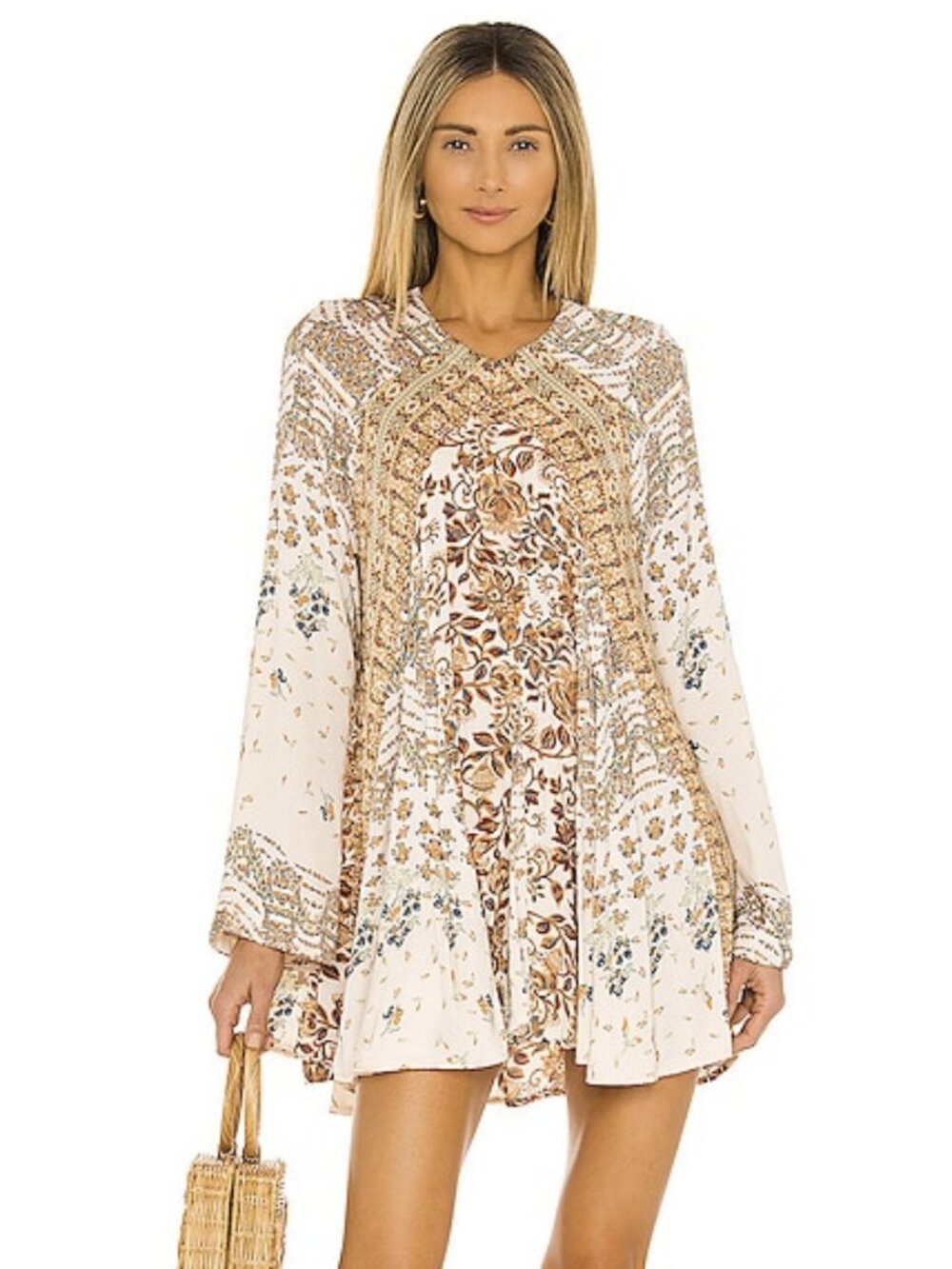 Medium Free People Stevie Tunic Long Sleeve Fit Flare Open Tie Back Scoop Neck